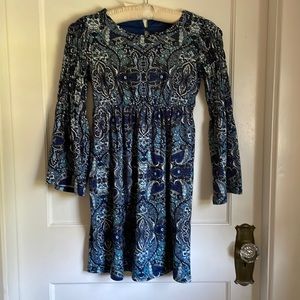 Boho paisley smocked dress, girls size 14